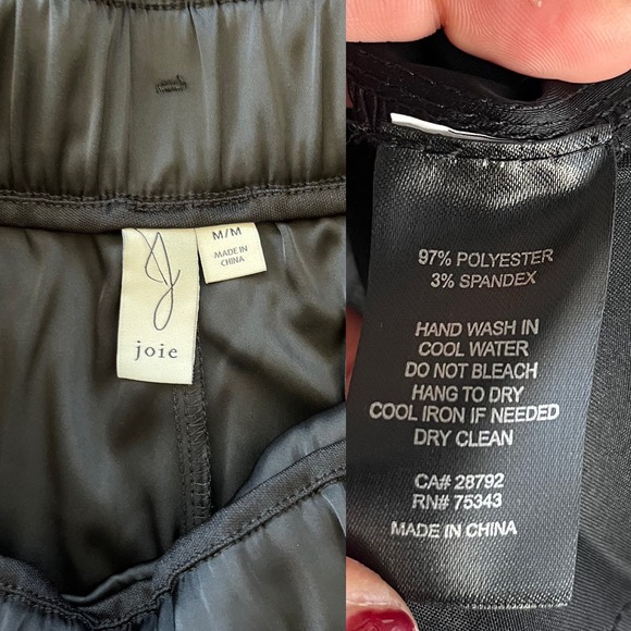 JOIE Cropped Pants Elastic Waist Satin Charmeuse Black Belted Medium NWOT - Picture 4 of 9